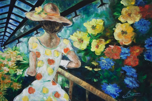 Elegant Lady At The Flower Market - 24 X 36